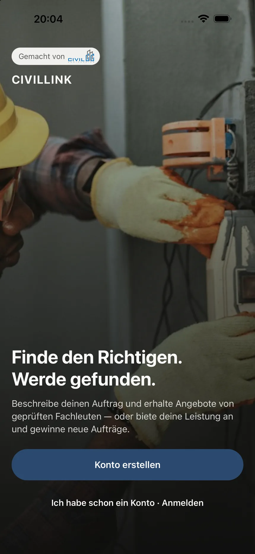 CivilLink Startbildschirm: Finde den Richtigen. Werde gefunden.