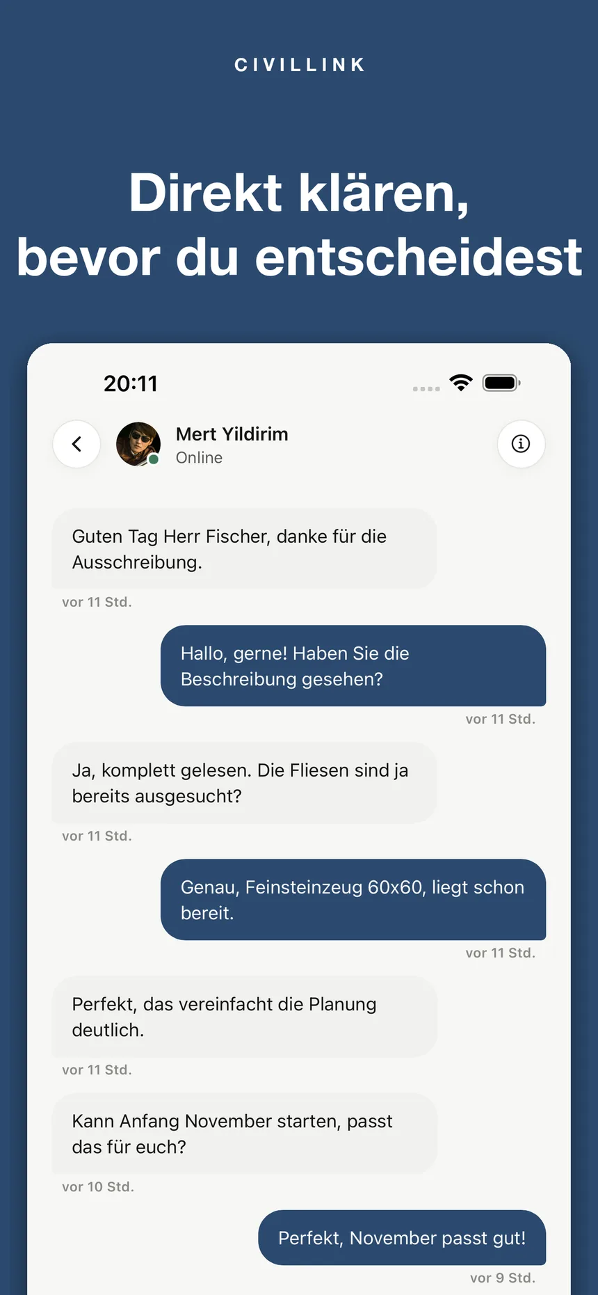 CivilLink: Direkt mit dem Fachbetrieb chatten