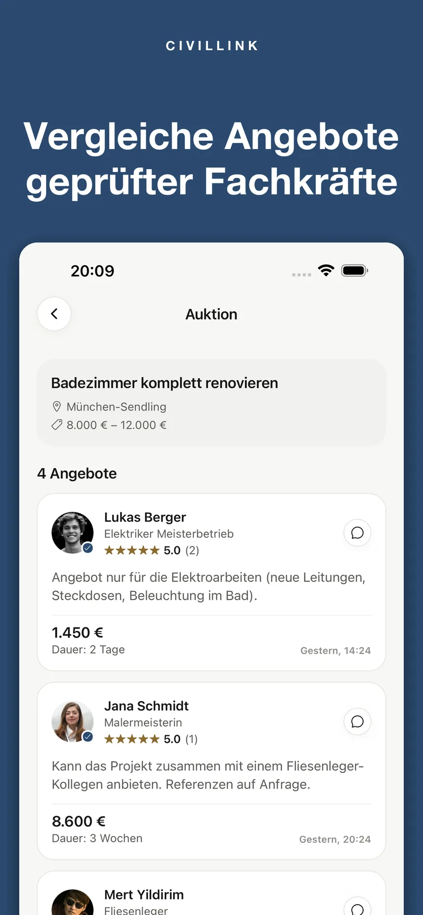 CivilLink: Angebote von Fachkräften vergleichen