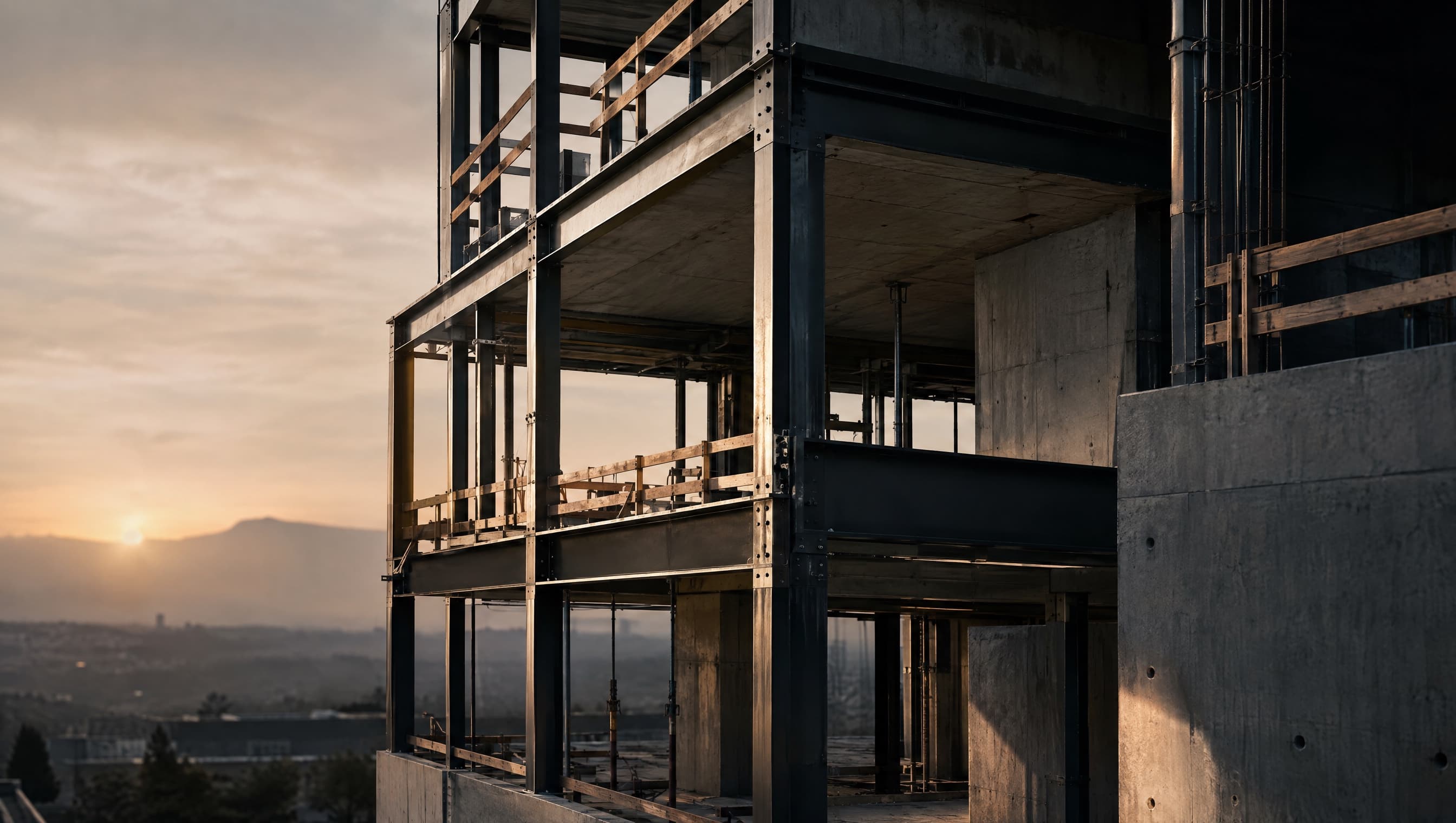 Rohbau im Entstehen — CivilCMC-Baustelle bei Sonnenaufgang